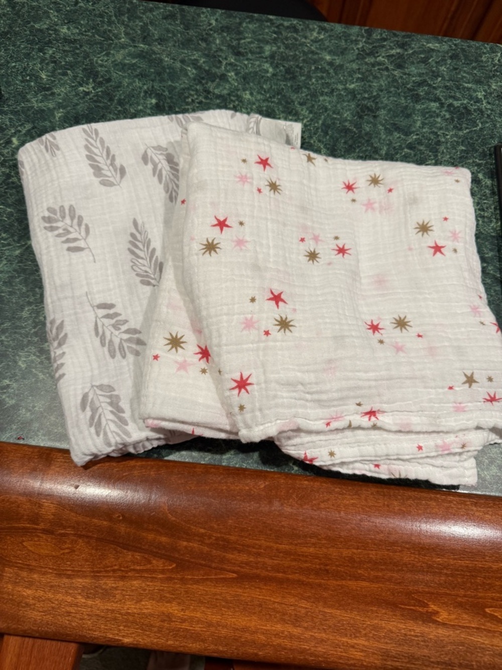 Soft Muslin Swaddle Set with Star & Leaf Prints - White, Pink, Taupe